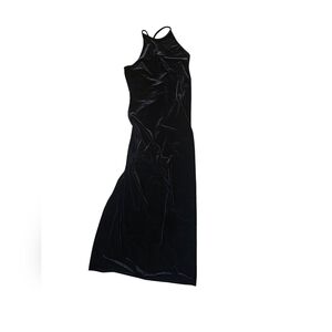 Vintage 90s Cute Jump Black Velvet Long Maxi Dress Size Small